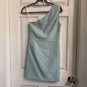 Michael Costello x REVOLVE Ava One-Shoulder Mini Dress Ice Blue Size Small NWT